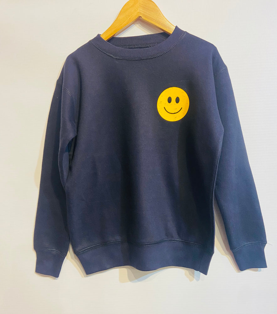 Navy Oversized Crewneck with Smiley Face