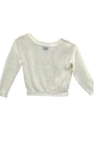 White Finley Long Sleeve Netted Off-Shoulder Top
