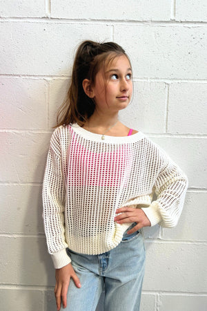 Katie J White Finley Netted  Sweater Top