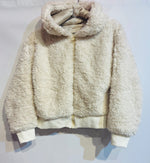 Cream Hooded White Fur Zip Jacket