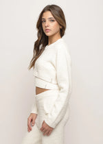 Ecru Sherpa Plush Long Sleeve Crop Pullover