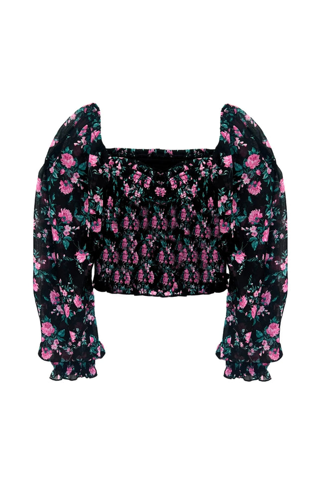 Black Winter Floral Pink Chloe Top