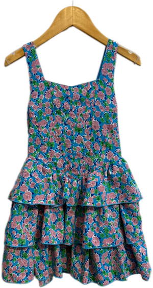 Flowers By Zoe Blue & Pink Flower Corset Ruffle Dress