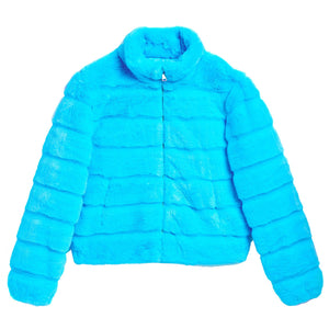 Aqua Blue Faux Fur Puffer Jacket