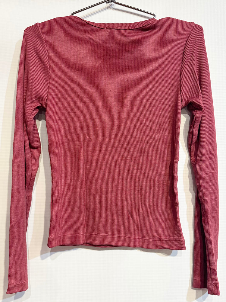 Pink Ribbed Long Sleeve Top