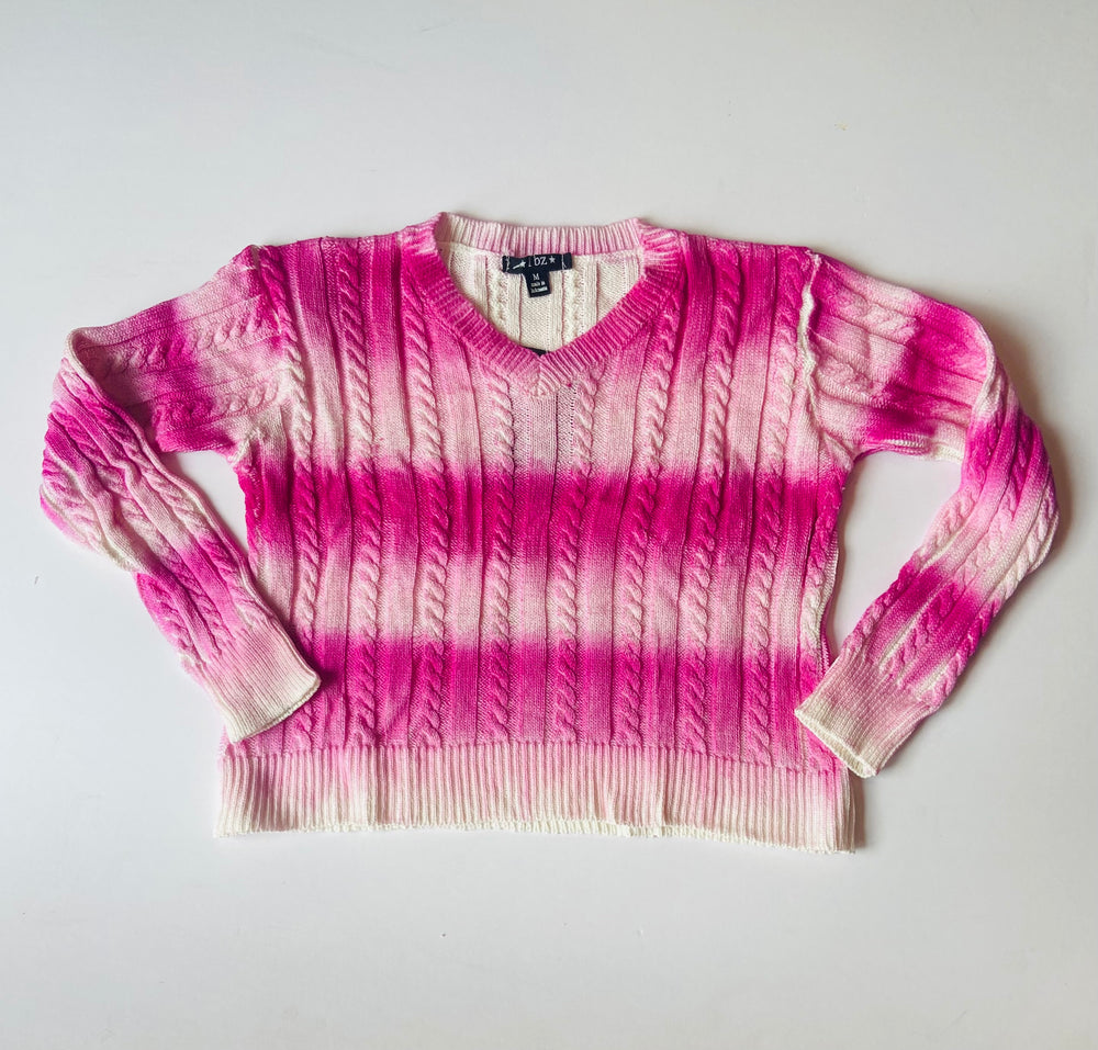 Pink & Off White V Neck Ombre Sweater