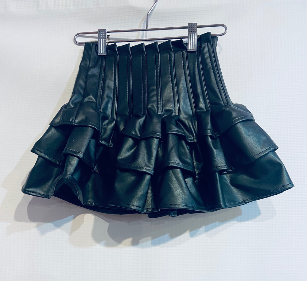 Black Faux Leather Ruffle Skirt