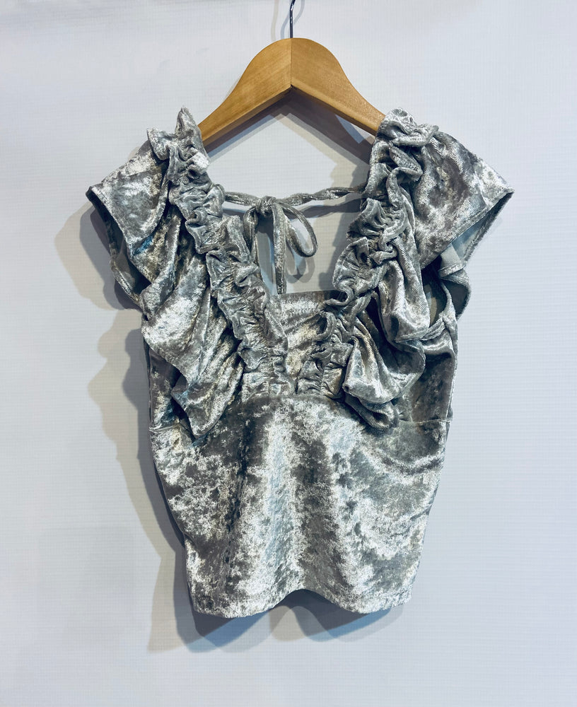 Silver Velvet Ruffle Top