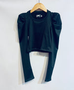 Black Puff Sleeve L/S Rib Top