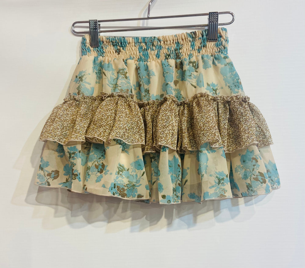 Tan & Blue Chiffon Printed Skirt