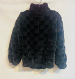 Black Checkered Fur Zip Jacket