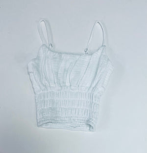 White Gauze Elastic Waist Ruched Tank Top