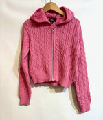 Pink Cable Knit Zip Up Hoodie