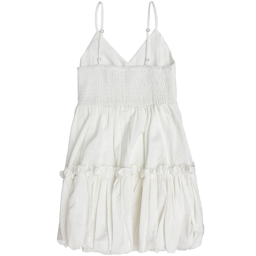 White Linen Tiered Ruffle Dress