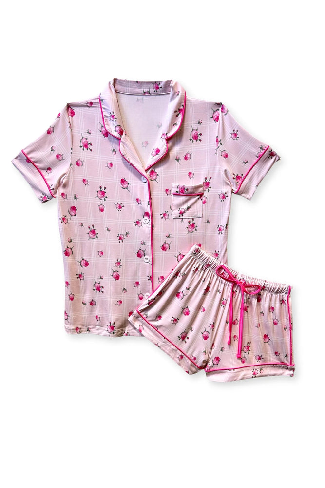 Lynn Pink Rosebud Plaid Lounge Set