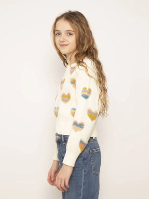 Ivory Janna Textured Hearts Crew Sweater