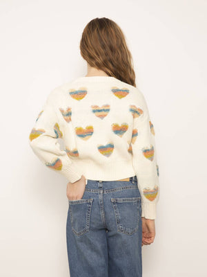 Ivory Janna Textured Hearts Crew Sweater