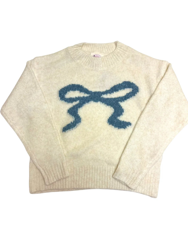 Ivory with Blue Bow Sweater
