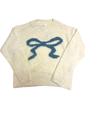Ivory with Blue Bow Sweater