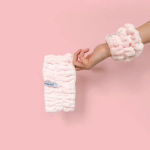 Pink Skincare Headband and Wristband Set