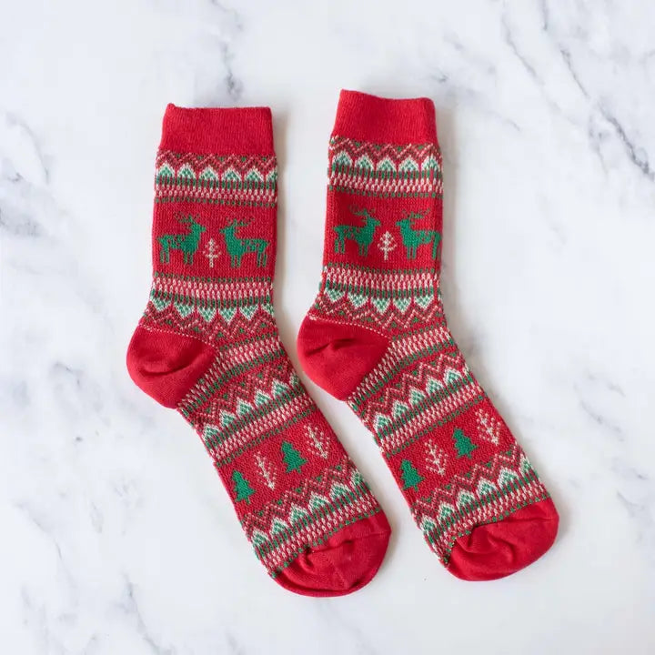 Holiday Deer Red & Green Socks