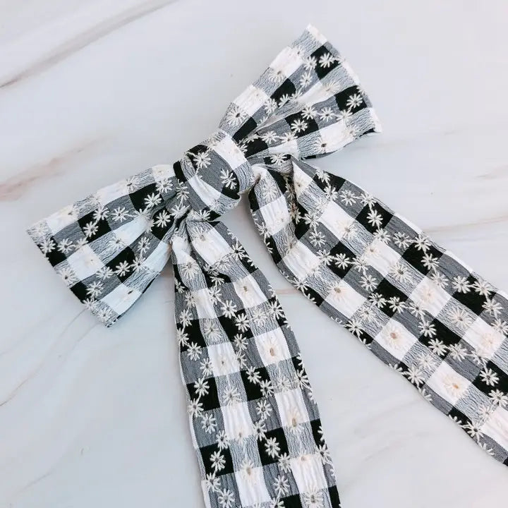 Daisy Picnic Gingham Bow Black