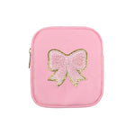 Pink Bow Chenille Cosmetic Bag