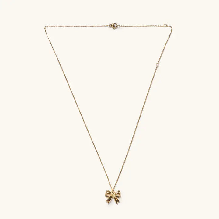 Gold Stainless Steel Bow Necklace