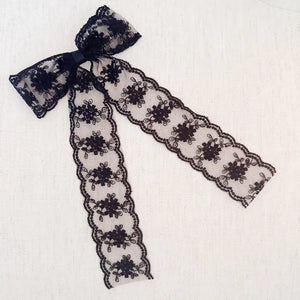 French Lace Sheer Bow Hair Clip Black