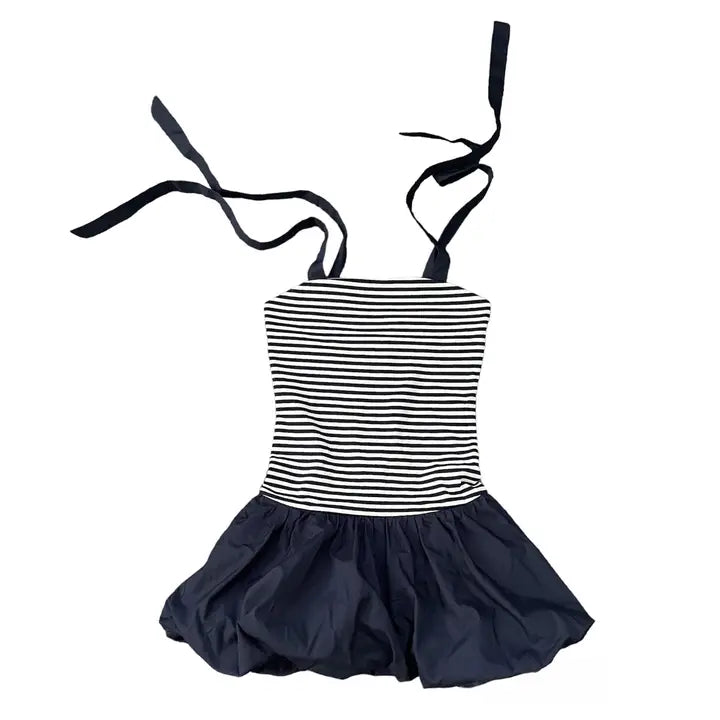 Navy Striped Bubble Mini Dress