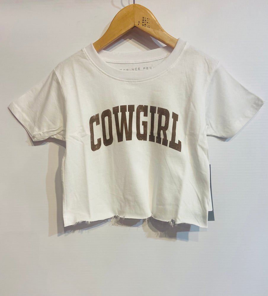 Cowgirl White Distressed Crop Tee