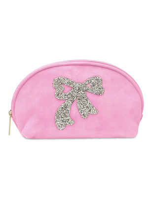 Glitter Bow Oval Cosmetic Bag