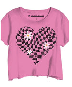 Pink Checkered Heart Crop Tee
