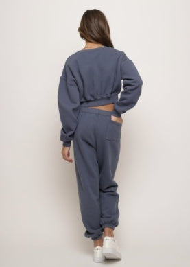 Ombre Blue Cotton Fleece Shirred Jogger