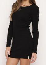 Black Ribbed Long Sleeve Dress