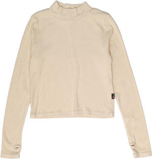 Cream L/S Mock Neck Top