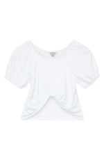 White Twist Front Puff Sleeve Top