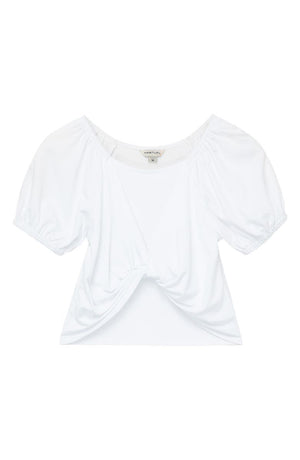 White Twist Front Puff Sleeve Top