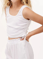 White Ruched Tie Tank