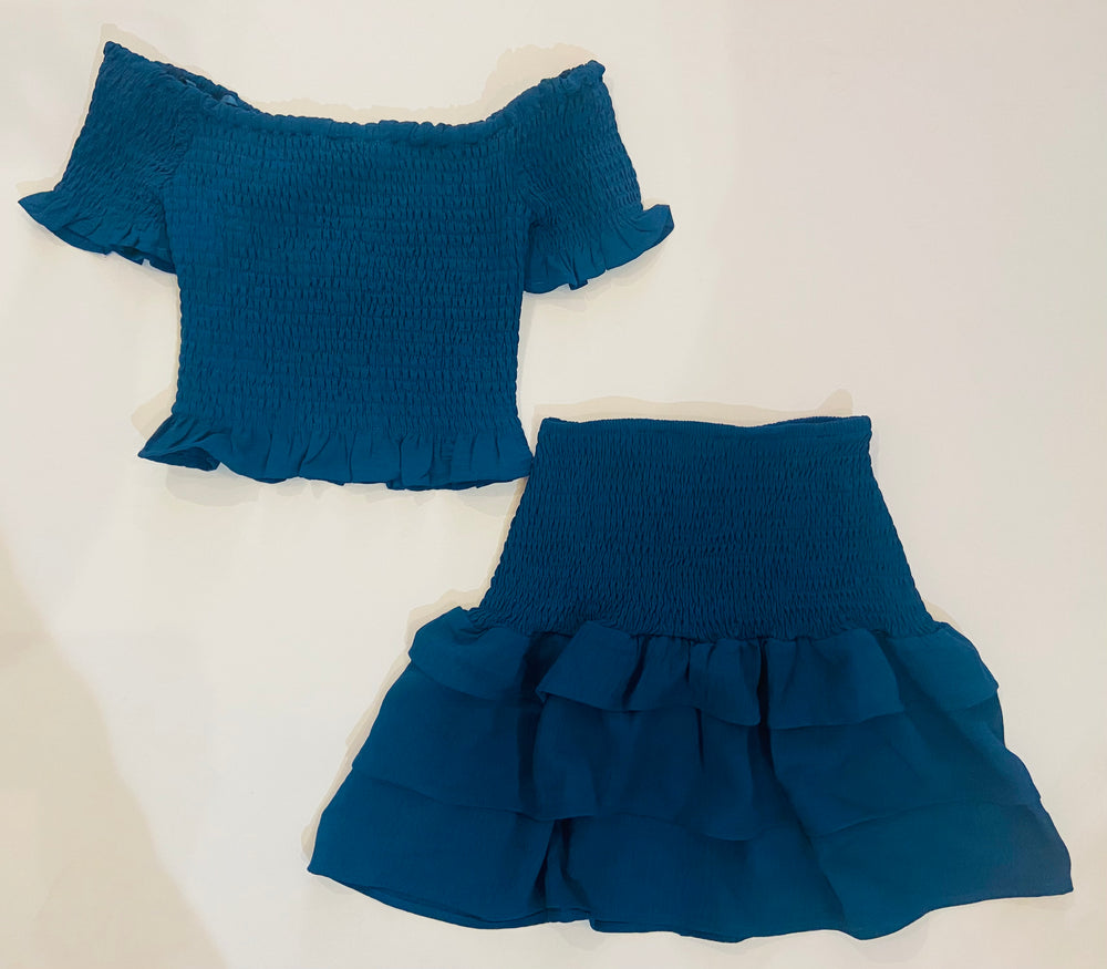 Teal Off Shoulder Top & Skirt Set