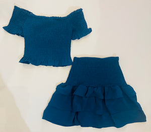 Teal Off Shoulder Top & Skirt Set