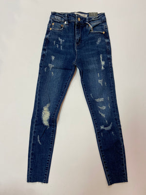 Tractr Nina High Rise Indigo Distressed Jeans