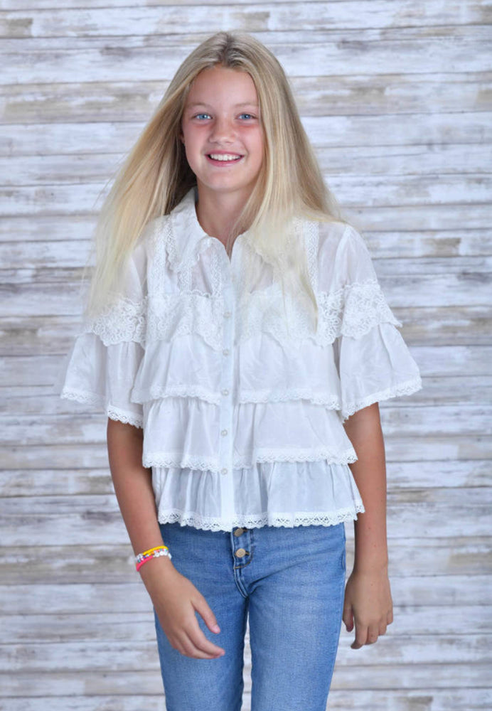 Lace Ruffle Button Up Top