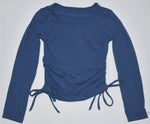 Blue Long Sleeve Side-Tie Crop Shirt