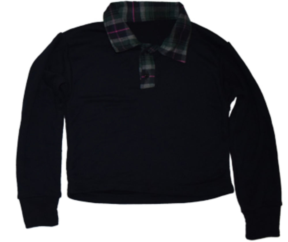 Navy Sweatshirt W/Hunter Plaid Collar
