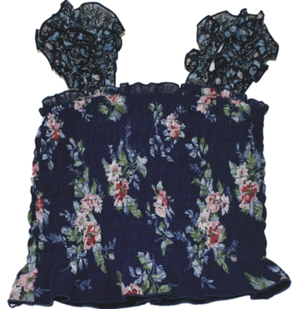 Navy Floral Chiffon Top