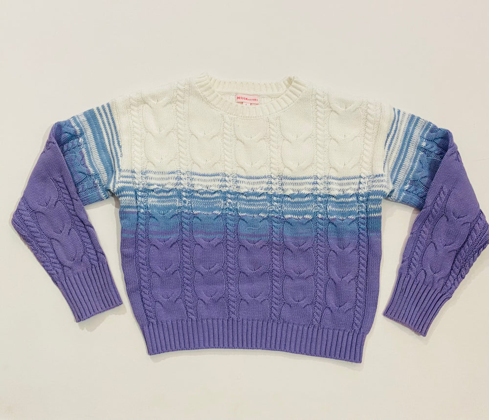 Blue, Lavender & White Cable Sweater