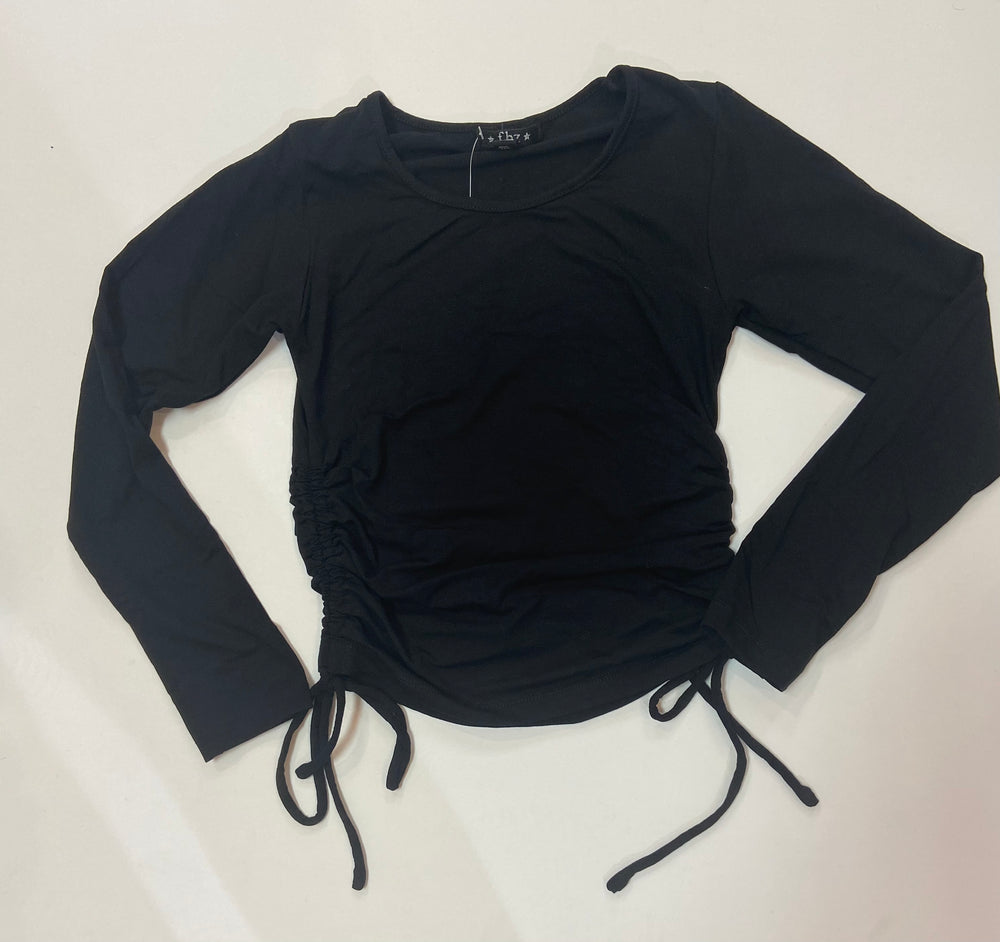 Black Long Sleeve Side-tie crop Shirt