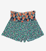 Teal Blue & Pink Floral Ruffle Shorts