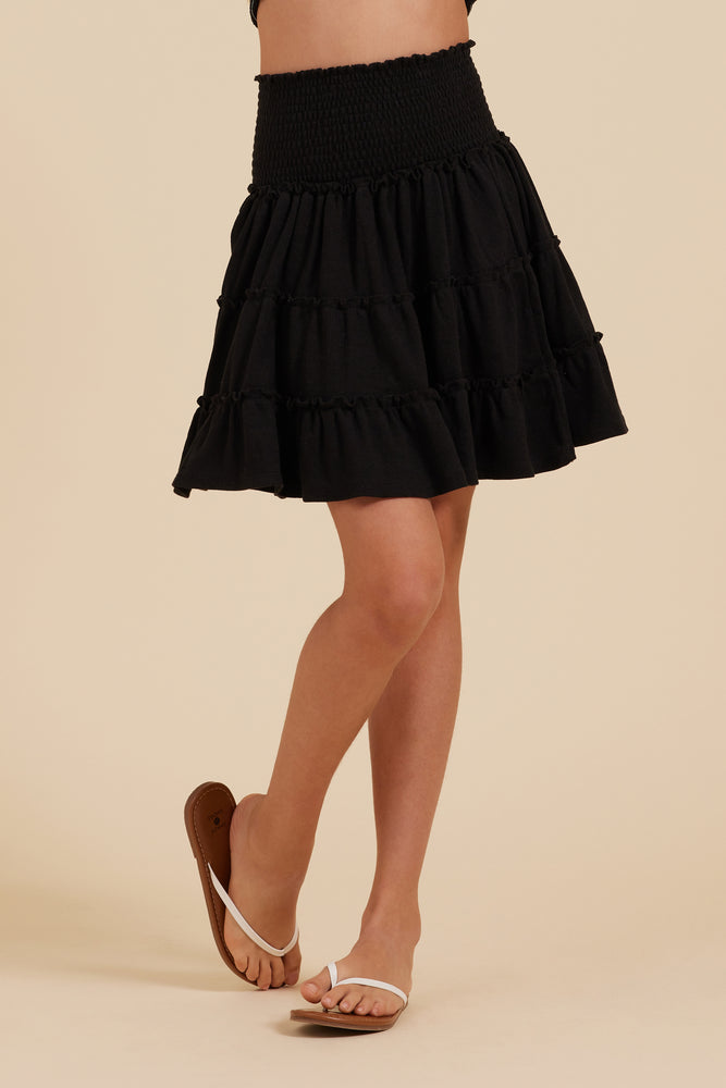Black Tiered Smocked Skirt